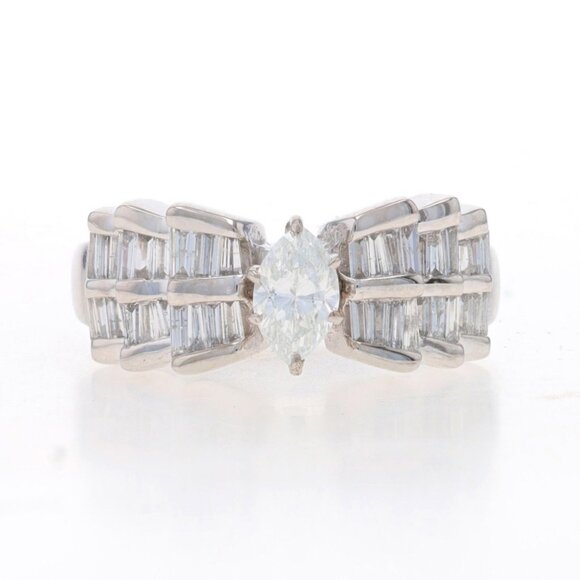 White Gold Diamond Bow Ring - 14k Marquise 1.00ctw Engagement